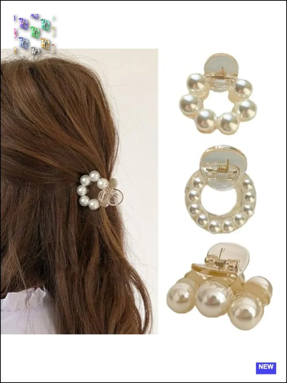 3 Pearl Hair Claw Clips Non-Slip Strong Hold Hair Accessories